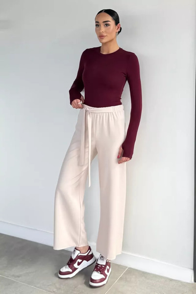 TOZLU Women's Waist-Tie Wide-Leg Pants