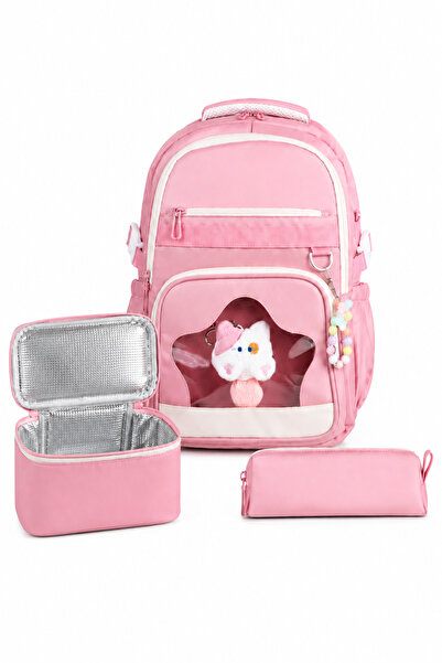 kruxon Cat & Bead Detailed 3-Piece School Bag Set – Thermal Lunch Bag, Single...
