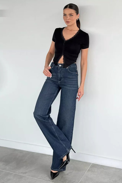 TOZLU Pantaloni de damă din denim Palazzo cu talie înaltă