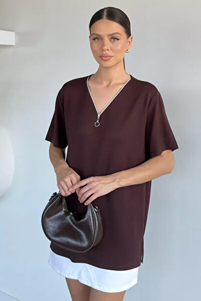 TOZLU V-Neck Zipper T-Shirt