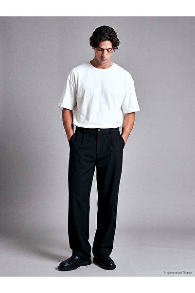 LC Waikiki Black Relax Fit Men's Pleated Trousers
