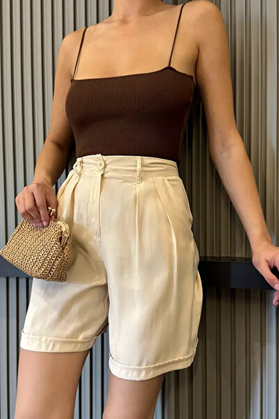 TOZLU Women's High Waist Tencel Fabric Shorts