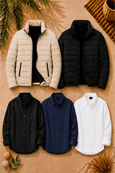 legends butik Мъжки зимен комбиниран комплект от 5 части – 2 капитонирани яке...