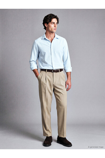 LC Waikiki Lcw Vision Beige Relax Fit Gabardine Men's Pleated Trousers