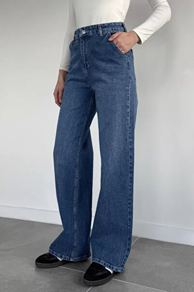 TOZLU Pantaloni de damă din denim Palazzo cu talie înaltă