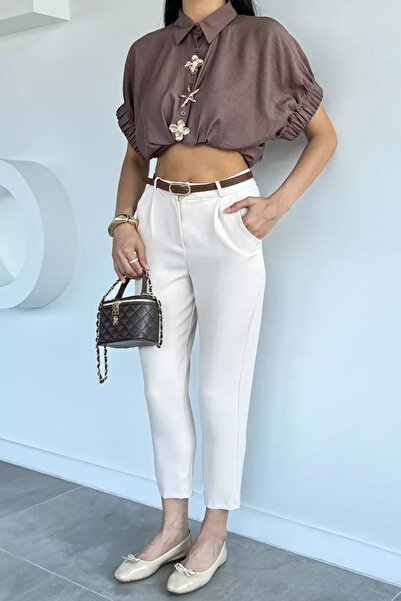 TOZLU Fabric Trousers with Waist Belt