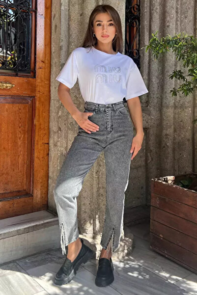 TOZLU Paça Yırtmaçlı Likralı Kadın Jean Kot Pantolon