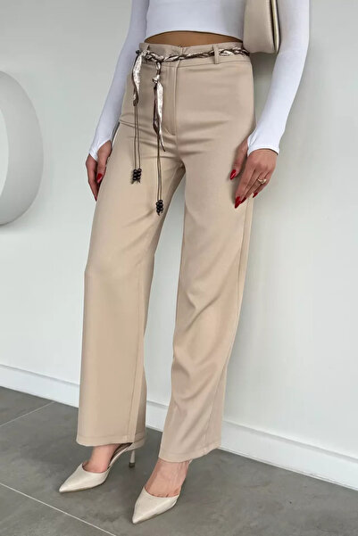 TOZLU Women's Palazzo Trousers with Scarf Accessories