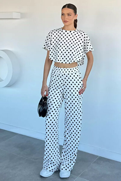 TOZLU Women's Polka Dot Lycra Palazzo Pants with Elastic Waist