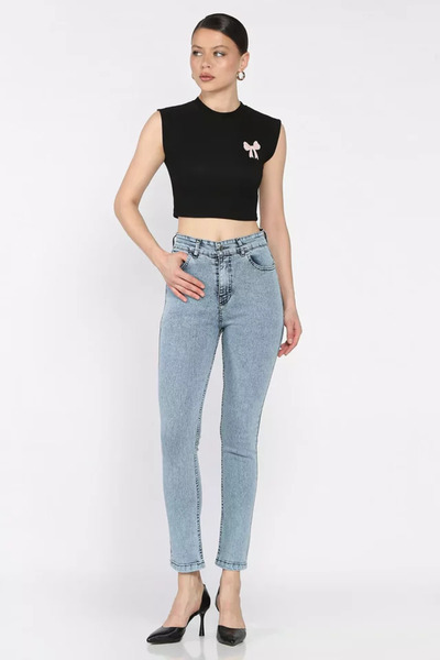 TOZLU Pantaloni de damă din denim cu talie înaltă