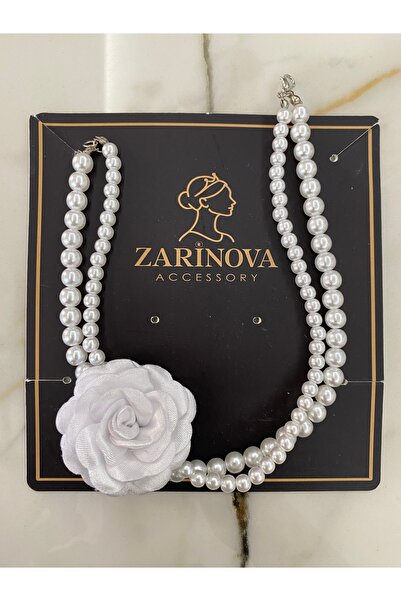 Zarinova accessory Kumaş Gül detaylı tasarım boyunluk İnci kolye |