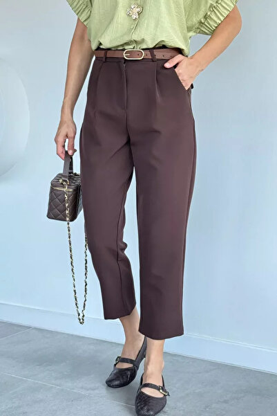 TOZLU Fabric Trousers with Waist Belt