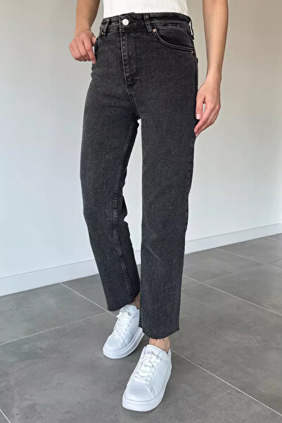 TOZLU Pantaloni de damă din denim cu talie înaltă și picior decupat
