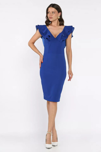 TOZLU Back Cross Ruffle Evening Dress