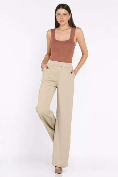 TOZLU Women's Elastic Waist Velcro Palazzo Pants