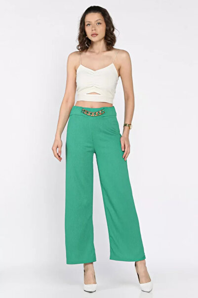 TOZLU Women's Elastic Waist Chain Accessory Pants