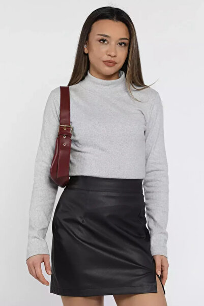 TOZLU Half Turtleneck Ribbed Body Blouse