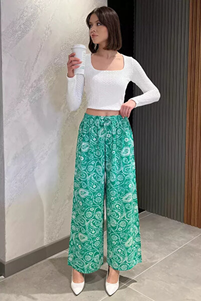 TOZLU Women's Wide Leg Patterned Viscose Walking Pants