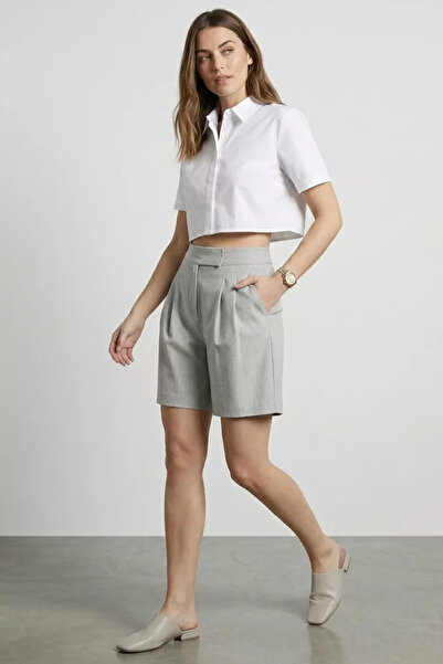 TOZLU Women's Elastic Waist Pleated High Waist Velcro Shorts