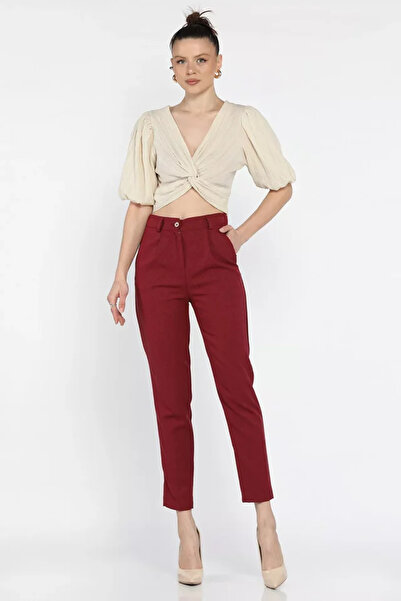 TOZLU Women's High Waist Fabric Trousers
