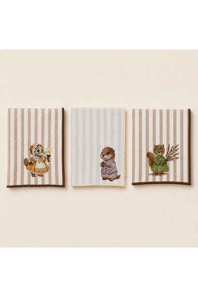 LİONYA DESİGN Vintage Embroidered Decorative Hand Towel Set of Three – 100% C...