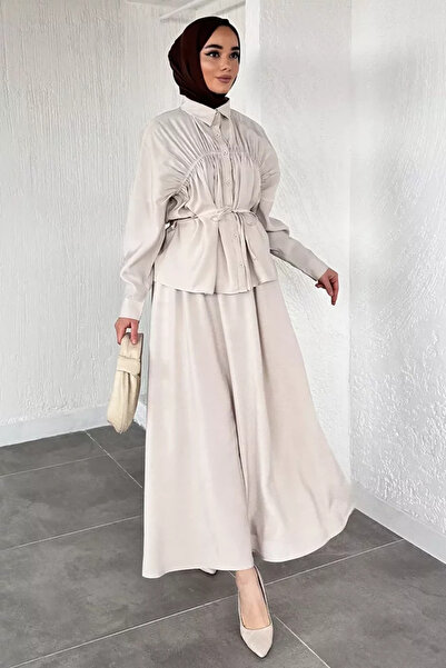 TOZLU Hijab Drawstring Detailed Waist Tie Tunic Skirt Double Set
