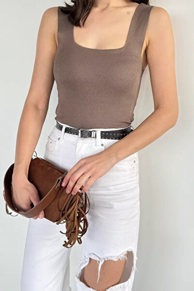 TOZLU Square Collar Strappy Lycra Women's Knitwear Blouse (Available in S, M, L)