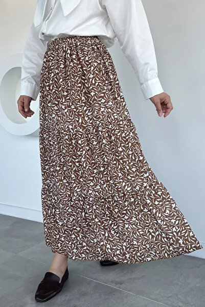 TOZLU Patterned Chiffon Hijab Skirt with Elastic Waist