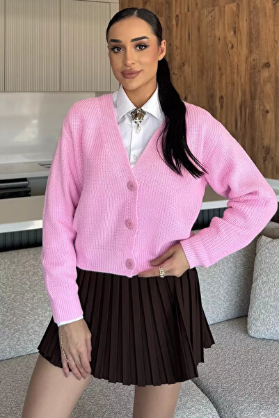 TOZLU سترة نسائية محبوكة بأزرار أمامية على شكل حرف V