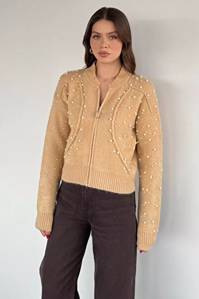 TOZLU Modern Design Pearl Printed Zippered Women's Jacket Cardigan (Available...