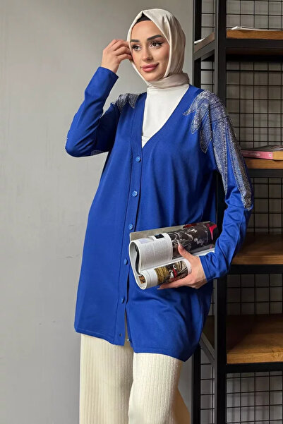TOZLU Shoulder Stone Decorated Hijab Knitwear Cardigan