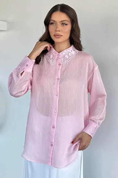 TOZLU Cămașă de damă cu guler festonat și model cu dungi