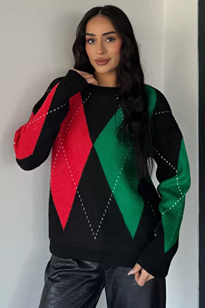 TOZLU Patterned Women's Crew Neck Knit Sweater