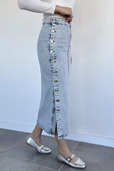 TOZLU Fusta din denim cu detalii cu nasturi