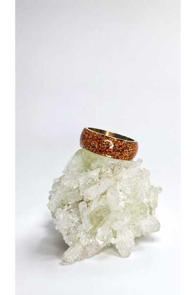 DM ONLINE Red Gold Sparkling Epoxy Design Ring Size 17