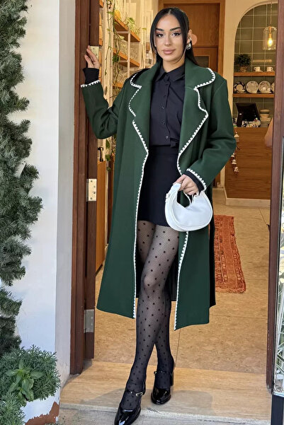 TOZLU Lined Waist Belted Women's Cashmere Coat
