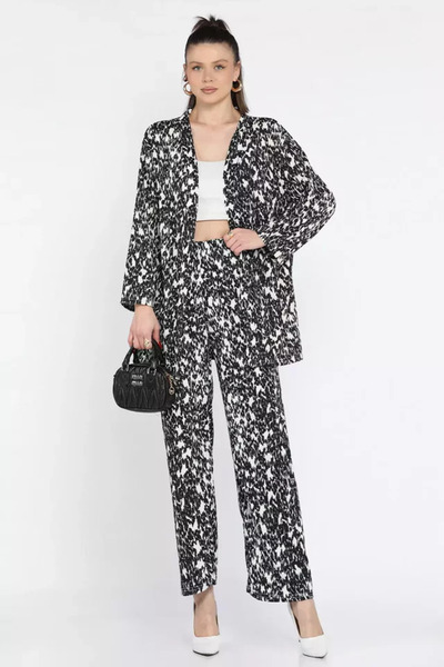 TOZLU Set de două piese pantaloni kimono cu model pentru femei