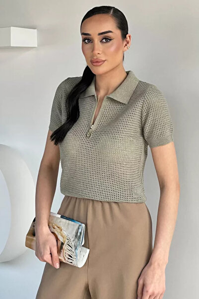 TOZLU Gülseli Women's Polo Collar Half-Zip Knitwear Blouse