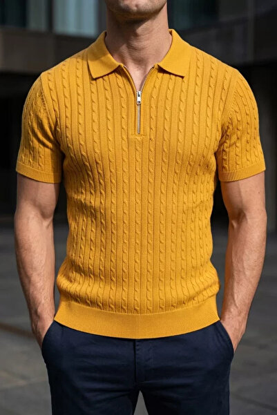 TOZLU Polo Collar Half Zipper Men's Knitwear T-Shirt