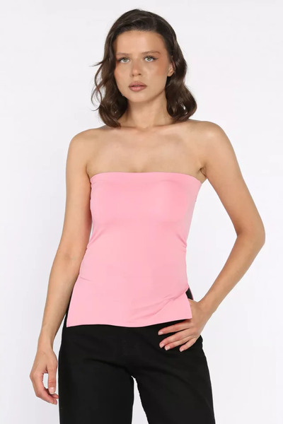 TOZLU Women's Side Slit Gathered Detailed Padded Strapless Bustier