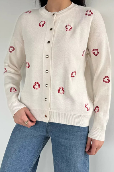 TOZLU Heart Embroidered Women's Knitwear Cardigan (Available in S-M-L)
