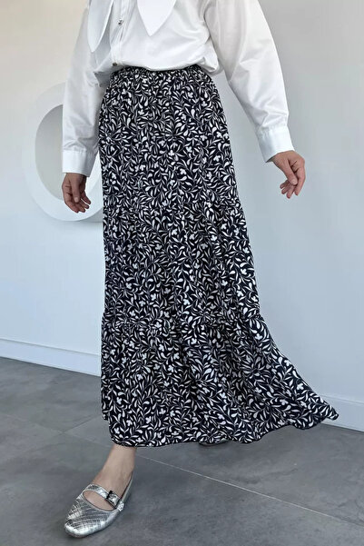 TOZLU Patterned Chiffon Hijab Skirt with Elastic Waist