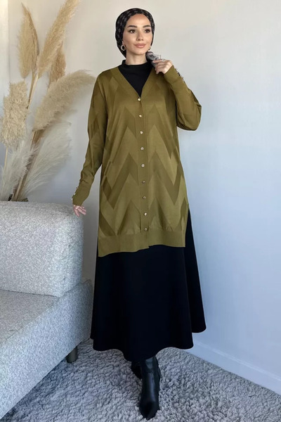 TOZLU Front Buttoned Patterned Hijab Knitwear Cardigan (Fits M-L-Xl)