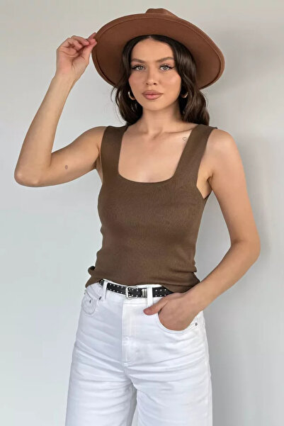 TOZLU Square Collar Strappy Lycra Women's Knitwear Blouse (Available in S, M, L)