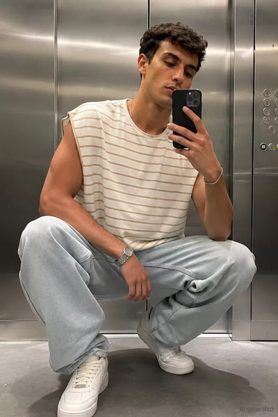 TOZLU Tricou cu dungi japoneze pentru bărbați