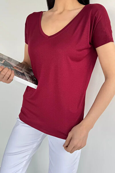 TOZLU Front and Back V-Neck Women's T-Shirt