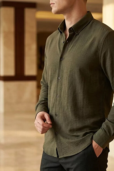 TOZLU Men's Long Sleeve Linen Shirt