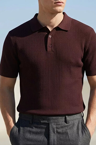TOZLU Men's Polo Collar Half Button Knitwear T-Shirt