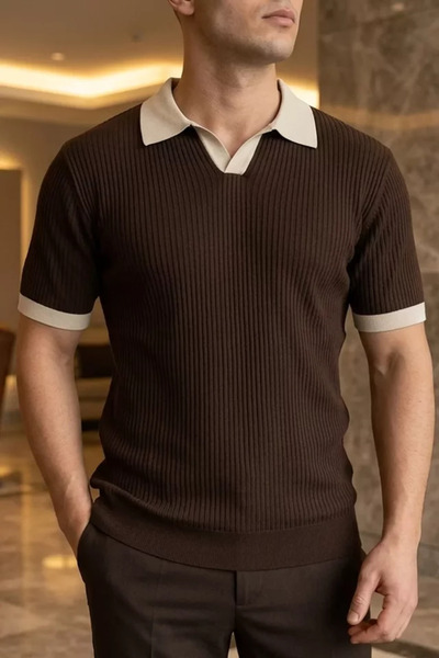 TOZLU Men's Polo Collar Patterned Knitwear T-Shirt