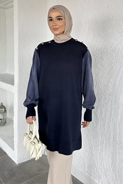 TOZLU Gülseli Crew Neck Button Detailed Hijab Knitwear Tunic